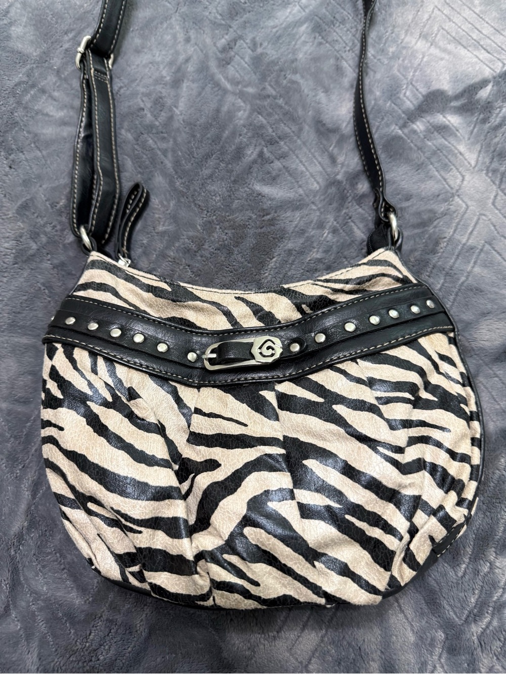 Vintage Studed Zebra Print Crossbody /Shoulder Bag -like new!